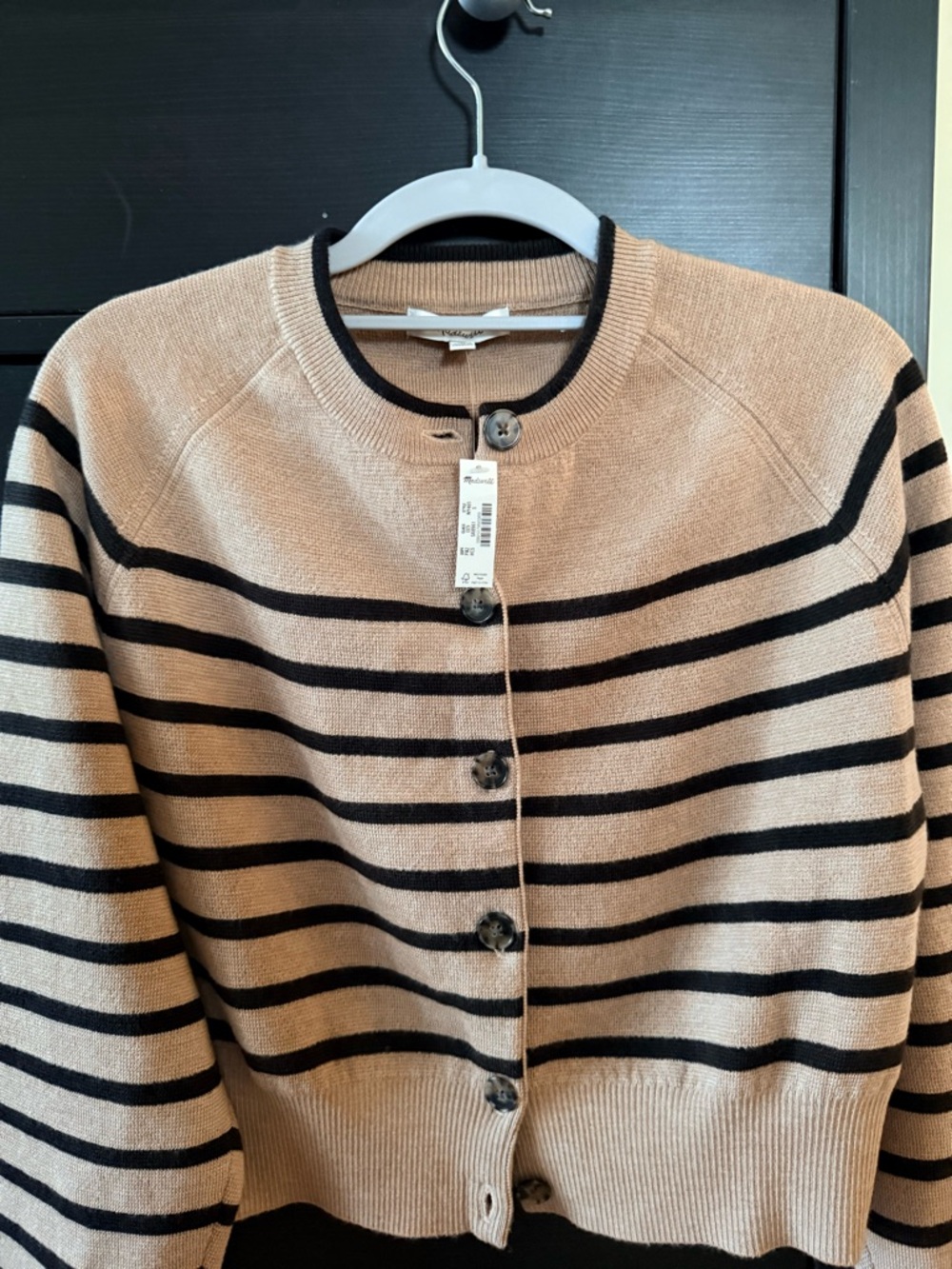 NWT-Madewell Camel and Black Striped Button-Front Cardigan Size S - Picture 8 of 9